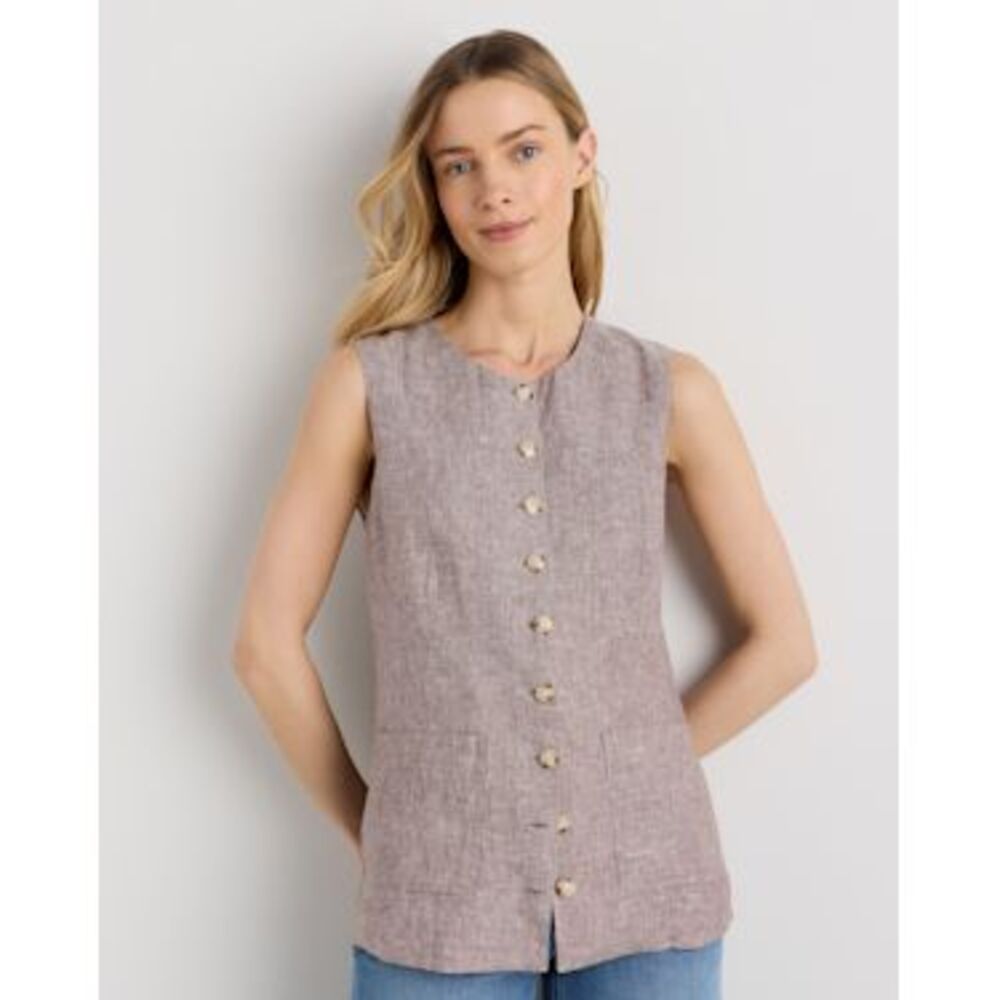 Quince European Linen Longline Vest Brown L-11778078245-1395665-$52